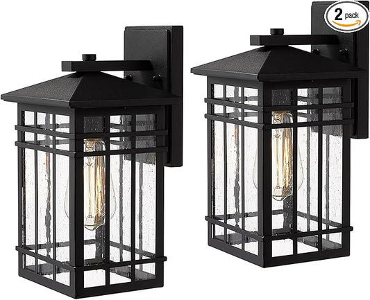 Outdoor Wall Lantern, Exterior Light Fixture, Waterproof Outdoor Wall Lighting Fixture Outside with Seeded Glass for Porch, Garage, Patio, Hallway, Entryway, 2 Pack