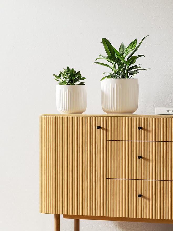 LE TAUCI Ceramic Planters, Set of 3 Plant Pots for Indoor Plants, 8.3+6.9+5.7 inch Flower Pots with Drainage Holes, Medium Cylinder Planters Pot for Indoor House Plants, White