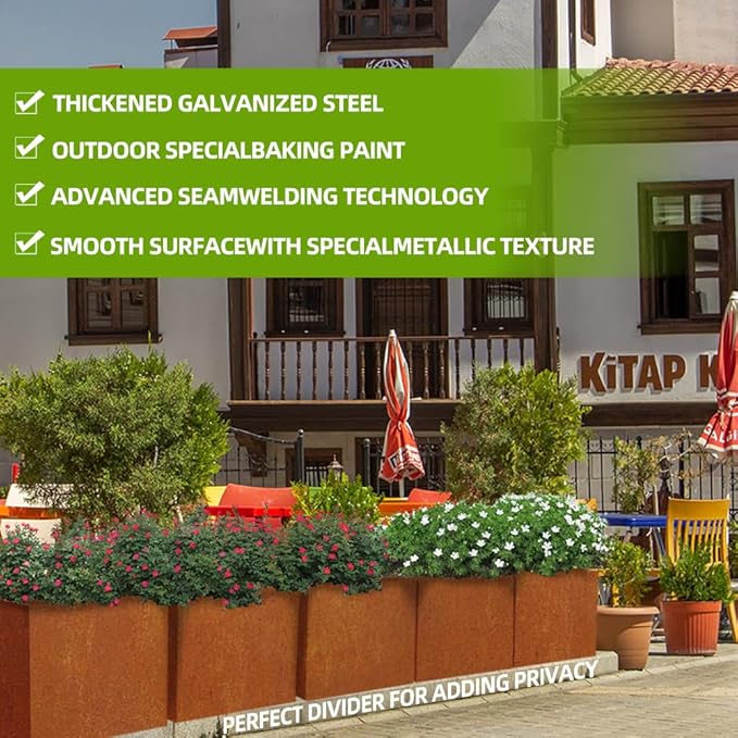 Metal Tall Long Planter Box Large Rectangular Planter Flower Pot with Drainage Holes for Indoor Outdoor Deck Porch Garden Home Patio Front Door (Rusty Orange, M)