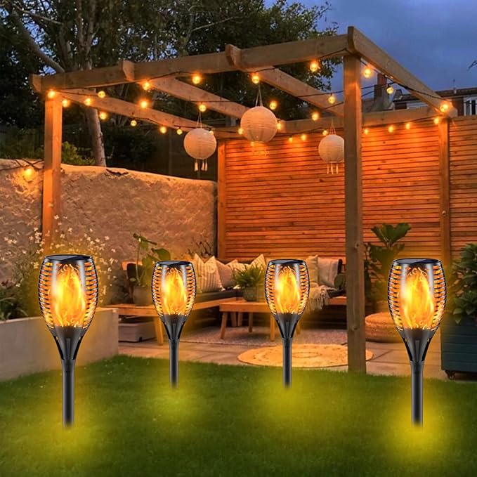 Upgraded Larger Solar Torch Lights, 43" Flickering Flame Solar Lights, Waterproof Outdoor Solar Landscape Decoration Lighting 96 LED Auto On/Off Garden Patio Yard Pathway,Black 1 Pack (1)