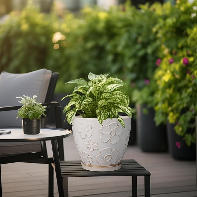 Ceramic Planter 8 Inch Plant Pot with Drainage Hole and Saucer Ceramic Pots for Indoor Plants Outdoor Large Flower Pot for Home Decor White