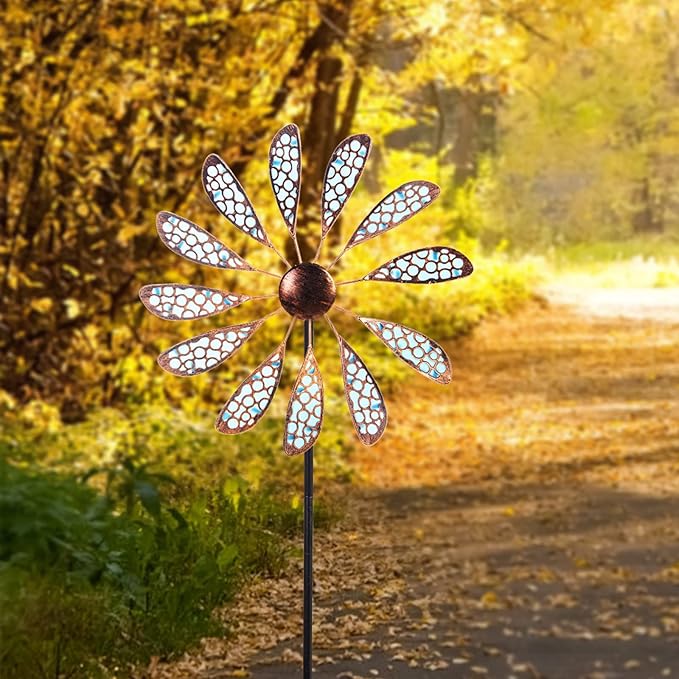 DREAMYSOUL Outdoor Wind Spinner 33" Metal Wind Sculpture Waterproof Fluorescence Wind Spinners for Garden Patio Lawn Decoration
