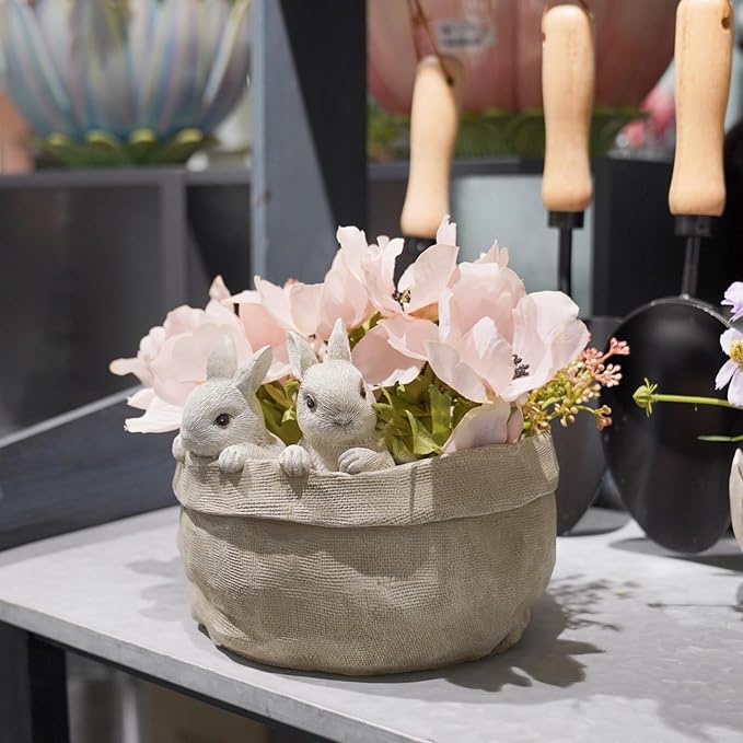 Newman House Studio Spring Bunny Flower Pot Easter-Decor - Decorative Garden Pots Cactus-Succulents Bunny Flower Pots Indoor Outdoor Plant Pots for Home Farmhouse Décor 7.5 * 7.4 * 6.1 Inch