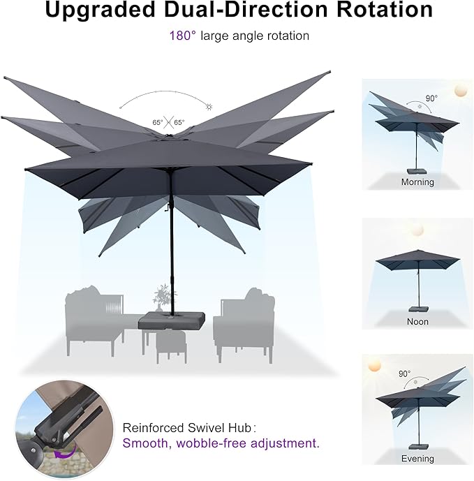 PURPLE LEAF 9' X 12' Left-right Tilting Outdoor Patio Umbrella Swivel Offset Cantilever Heavy Duty Rectangle Aluminum Umbrella with UV Resistant for Deck Pool Patio Backyard, Graphite Grey