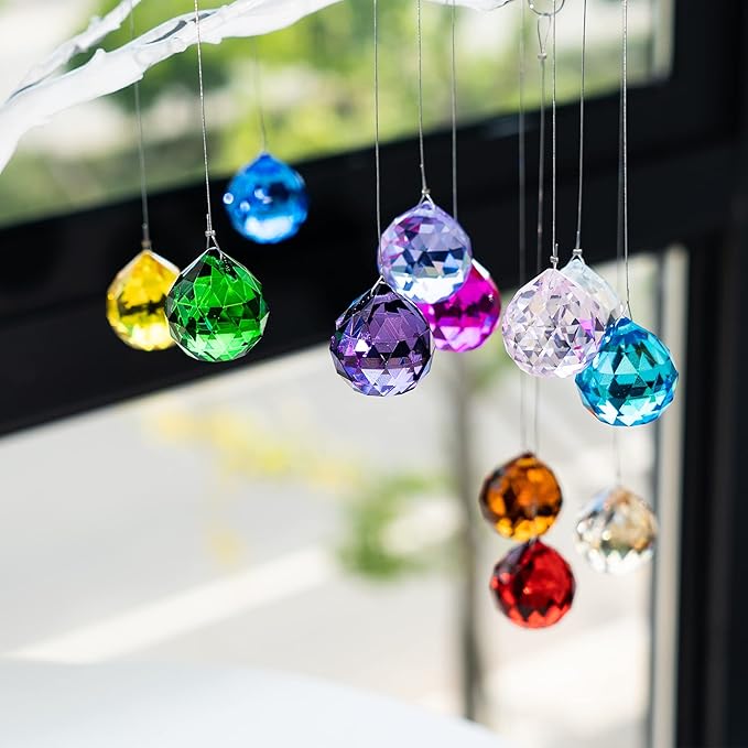 H&D 20mm Multi-Color Crystal Ball Prism Feng Shui Faceted Decorating,Pack of 12