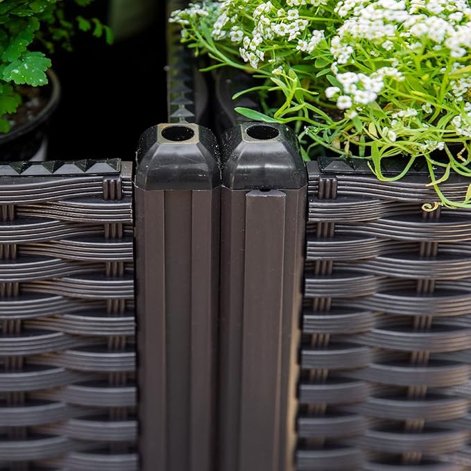 Barton 2 Pieces Rolling Garden Bed Brown Plastic w/Self-Watering Design Outdoor Elevated Planter Box Kit Wheels Mobile