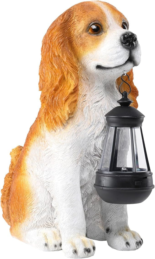 Afirst Dog Garden Statue - Outdoor Decor with Solar Lantern Lovely American Cocker Spaniel Figurine Patio Lawn Yard Art Ornaments Housewarming Gift