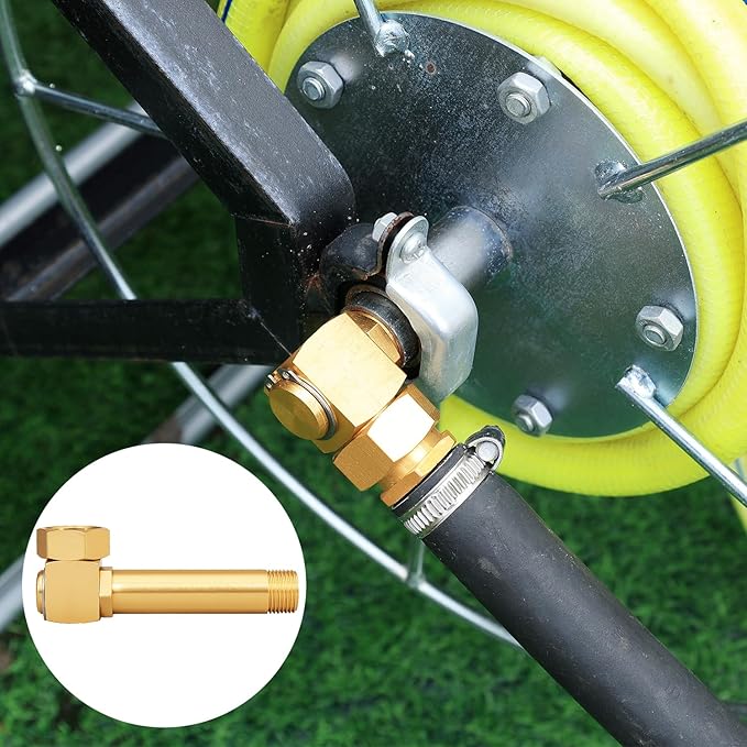 Garden Hose Reel Replacement Fitting,Brass 3/4"GHT Female to 1/2"NPT Male Swivel Elbow adapter (4.72 inches in length 1 piece)