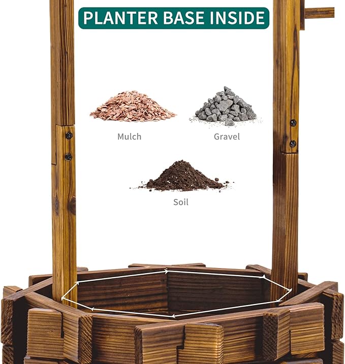 UDPATIO Rustic Solid Fir Wood Wishing Well Planter for Outdoor Plants, 16.5 in Diameter