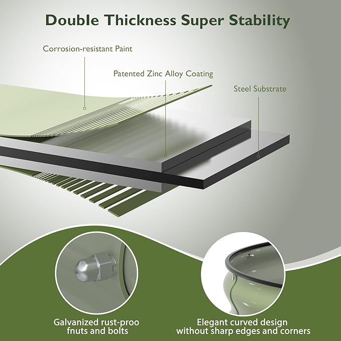 Raised Garden Bed Kit, 5x2x1 ft Galvanized Planter Box Outdoor with Safety Edging, Large Metal Raised Beds for Gardening Vegetables Flower Fruits (Avocado Green)