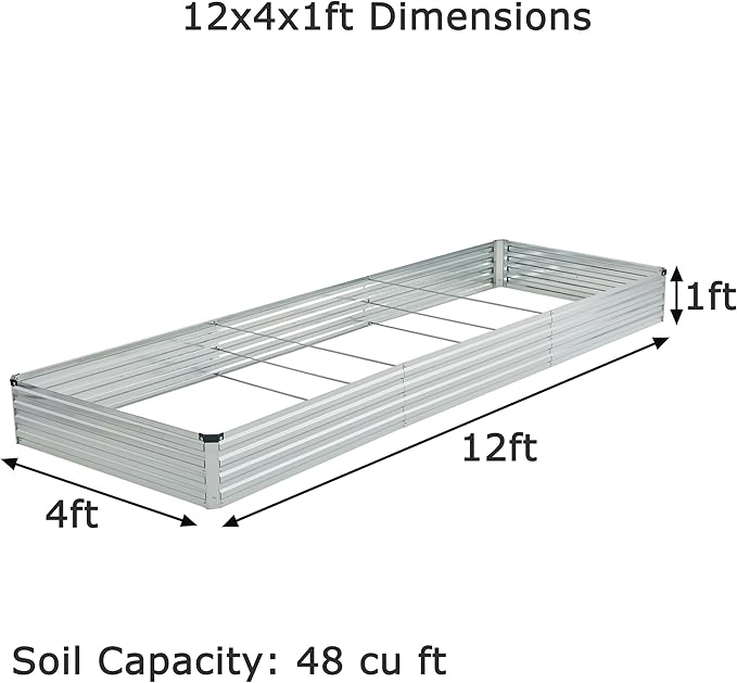 12x4x1ft(2 Pack) Galvanized Raised Garden Bed,Outdoor Planter Box Metal Patio Kit Planting Bed for Vegetables Flowers Herb,Silver