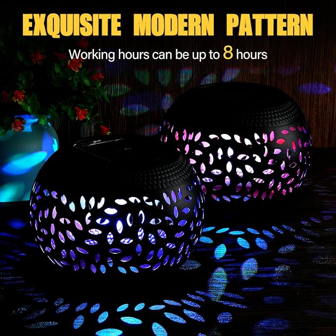 Reginary 2 Pcs Solar Table Lantern Outdoor Waterproof Dancing Flashing Flame 7 Color 2 Modes Metal Tabletop Light Desktop Decorative Lamp Auto On/Off Lighting for Patio Garden Pathway Yard (Black)