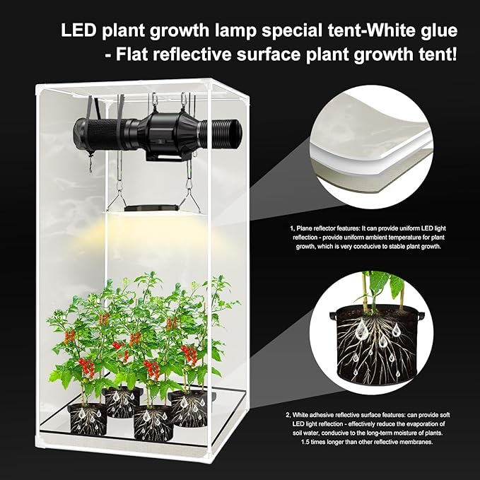 ATOUR 1.5‘x1.5' LED Grow Light Specil Tent, 18"x18"x32"High Reflective PE Film Grow Tent, 1680D High Strength Canvas Plant Tent with Observation Window & Floor Tray for Hydroponics Indoor Plant