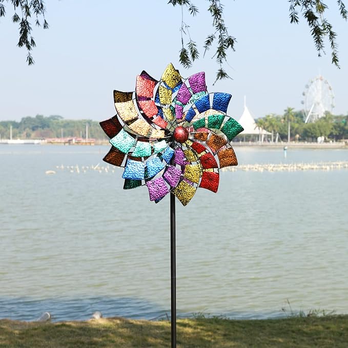 Yard Garden Wind Spinners - Large Outdoor Wind Spinners with Metal Stake, Yard Art Lawn Garden Decor (24" W x 84" H)