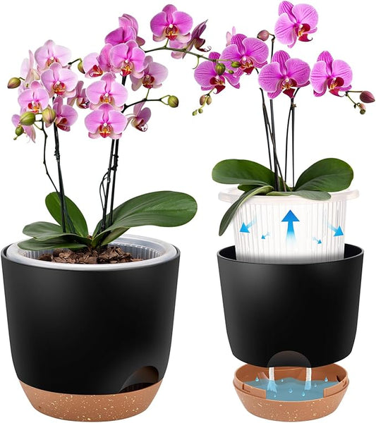 Self Watering Orchid Pots for Indoor Plants,5.8 Inch Macetas para Orqudeas,Flower Pots for Indoor Plants with Holes(Black)