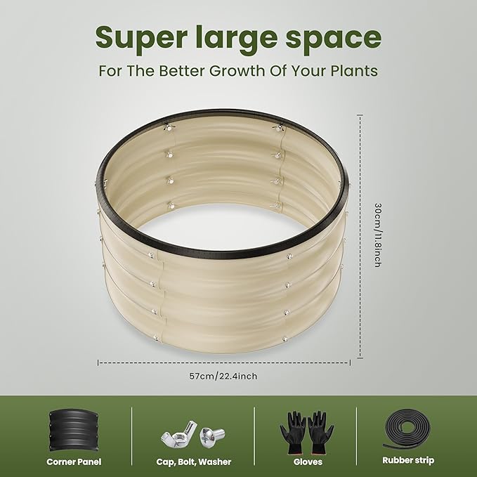 ZXZYHFTY Round Galvanized Raised Garden Bed kit,White Outdoor Garden Raised Planter Box, Round Large Metal Raised Garden Beds for Vegetable 2 * 2 * 1ft 3 Pcs