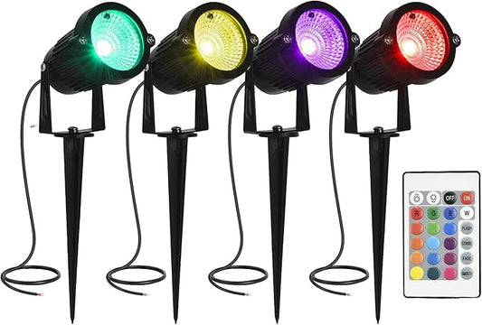 Color Change Landscape Lighting Low Voltage LED Outdoor Spotlights 6W 12V IP66 Waterproof Landscaping Lights Remote Control Garden Pathway Lights RGB Trees Decorations