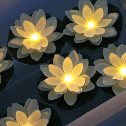 12 PCS Waterproof Floating Lotus Light - Floating Flower Light Battery Operated Water Activated Warm White Pool Flower Lamp Wedding,Anniversary,Garden Decoration