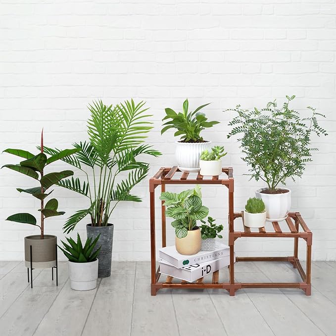 XXXFLOWER Plant Stand Indoor Outdoor 3 Tiers Wood Plant Shelf for Multiple Plants ，Large Plant Rack for Window Garden Balcony Patio Porch Living Room