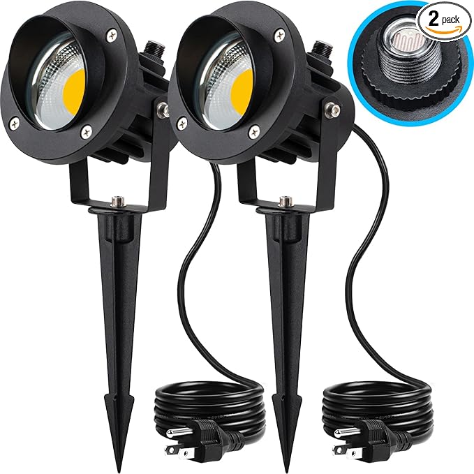 SUNVIE Outdoor LED Spotlight with Dusk to Dawn Photocell Light Sensor 20W Landscape Lights 120V AC 3000K Warm White Waterproof Landscape Spotlights for Yard Tree Flag Garden Decor 6 FT Cord(2 Pack)