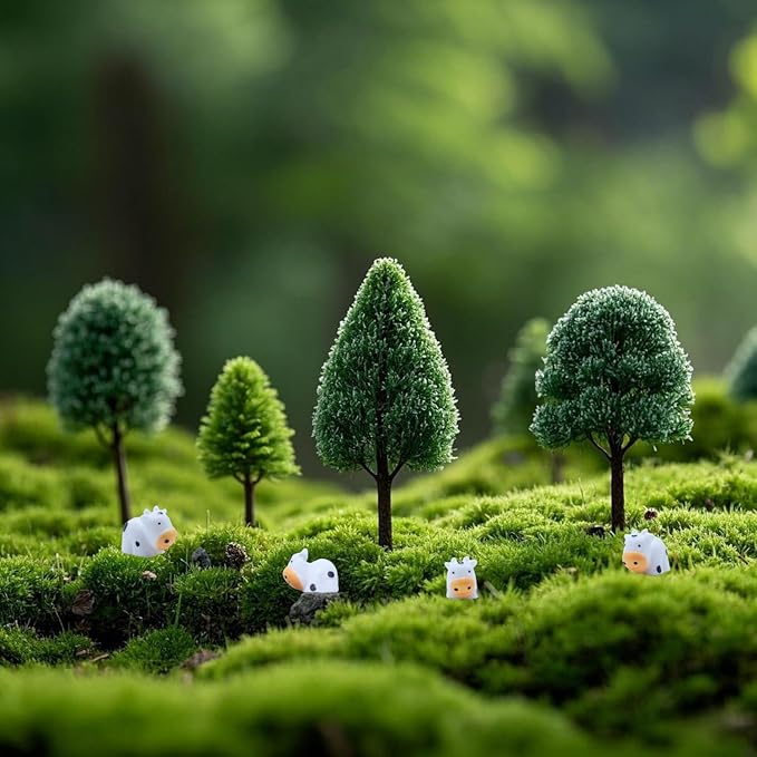 DoubleWood Mini Cow Figurines Set, 60 Pieces, Resin Mini Animals Decorations for Fairy Gardens and Miniature Landscapes (60, White)