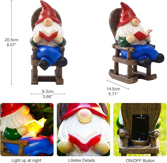 Goodeco Solar Gnome Statue for Garden - Perfect Relaxing Home or Outdoor & Fairy Garden Decor, Great as Birthday or Mom Gifts- 5.7x8.1 in