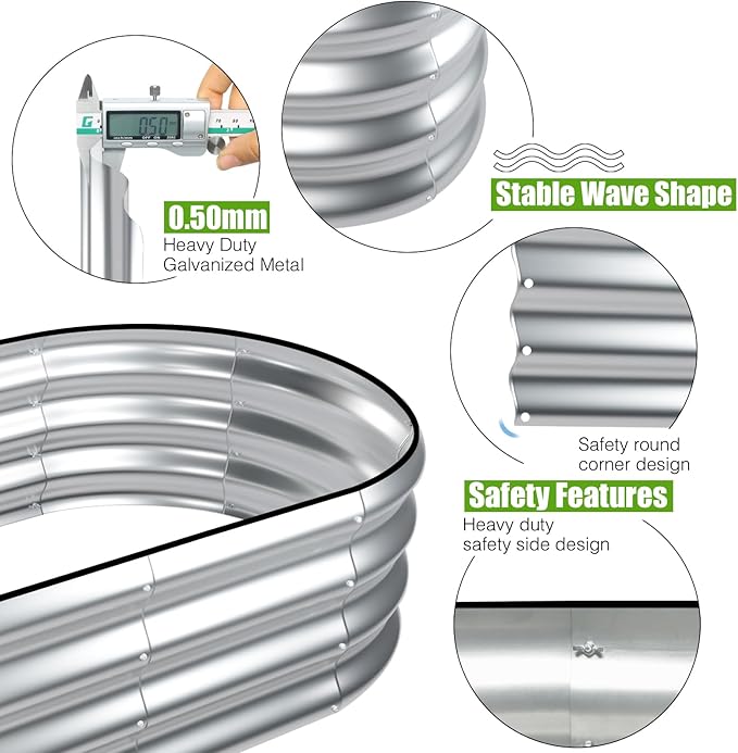 SnugNiture Galvanized Raised Garden Bed, 4x2x1ft Oval Metal Planter Box for Planting Outdoor Plants Vegetables