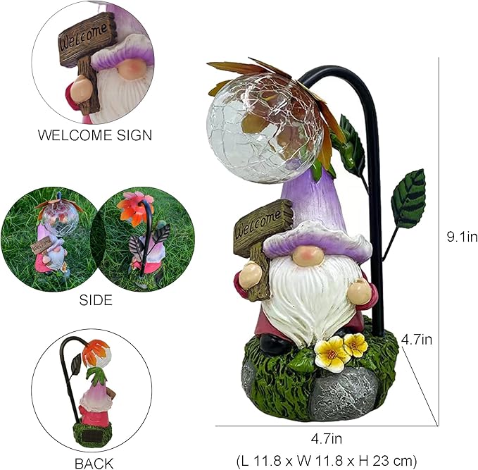 Garden Gnomes Outdoor Statue with Solar Lights Welcome Gnome Home Garden Decor Mom Gifts for Yard Patio Home Garden