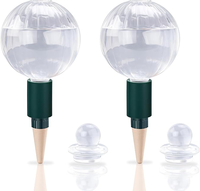 23 oz Extra Large Plant Watering Globes Top Fill, Clear Glass Water Bulbs with Terracotta Spikes Adapter, Slow Release Vacation Plant Watering Devices, Automatic Drip Irrigation, 2 Pack