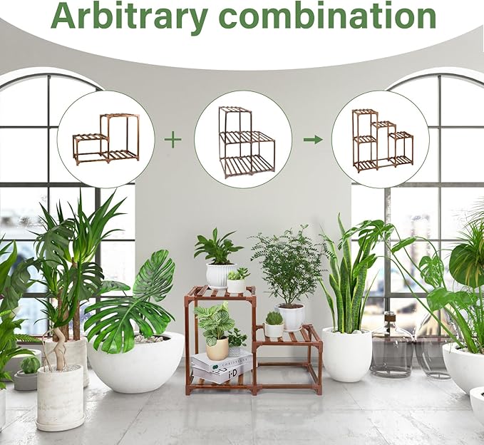 XXXFLOWER Plant Stand Indoor Outdoor 3 Tiers Wood Plant Shelf for Multiple Plants ，Large Plant Rack for Window Garden Balcony Patio Porch Living Room