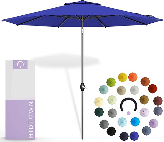 Midtown Umbrellas 10-Year-No-Fade - 8 Ft - UV Proof Royal Blue Polyester Fabric - Umbrella Outdoor Patio, Auto-Tilt Aluminum Frame Patio Umbrella for Garden, Pool & Deck - Black Pole