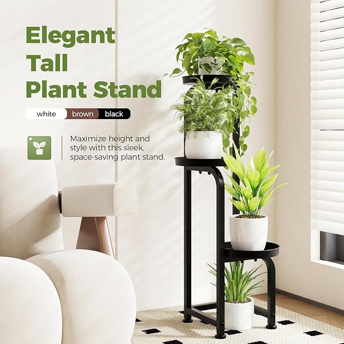 Bamworld Tall Plant Stand Indoor Outdoor, Corner Metal Flower Pot Stands for Multiple Plants, 3 Tier Heavy Duty Plant Shelf for Patio Garden Balcony Living Room Bedroom
