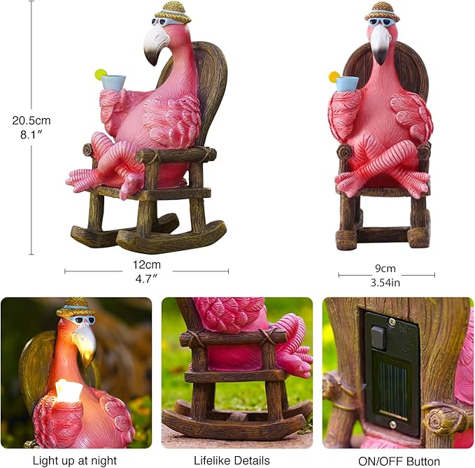 Goodeco Solar Flamingo Statue Outdoor - Perfect Relaxing Fairy Garden Gifts, Great as Birthday or Mom Gifts - 8.1 inches Tall, Pink