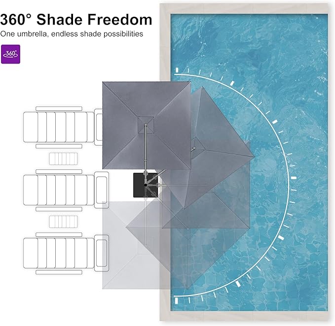 PURPLE LEAF 10 FT Cantilever Patio Umbrella Outdoor Aluminum Offset Square Umbrella with 3 Years Fade Resistance Recycled Fabric and 360-degree Rotation for Deck Pool Gard, Mist Grey