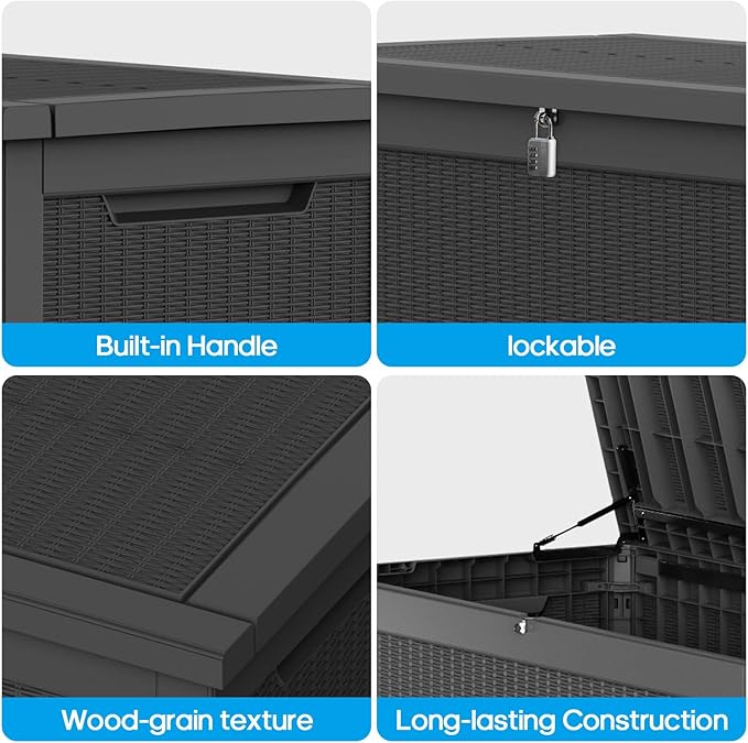 260 Gallon Outdoor Storage Box – Waterproof Deck Box for Garden & Patio,Black