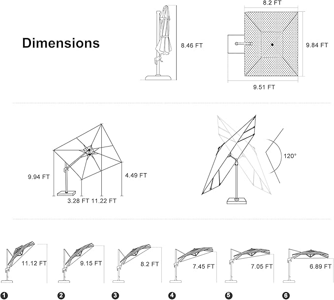 PURPLE LEAF 8' X 10' Left-right Tilting Outdoor Patio Umbrella Swivel Offset Cantilever Heavy Duty Rectangle Aluminu Umbrella with UV Resistant for Deck Pool Patio Backyard, Ash Mocha