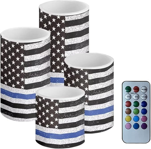Flameless LED Candles Electric Candles with Remote Timer Control Long Lasting Tealights Fake Candles Set of 4, for Independence Day Party Decoration for July Fourth, American Flag Blue