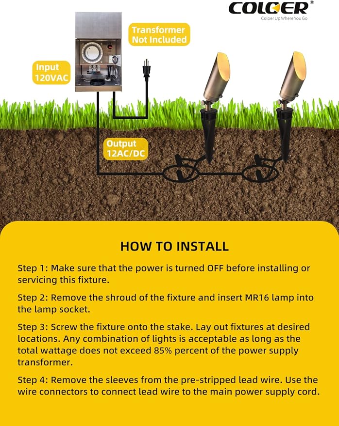 COLOER Die-cast Brass Landscape SpotLights Outdoor, 12V AC/DC Low Voltage Lighting, IP65 Waterproof Garden Patio Trees Directional Spot Up Light(103B, Bronze, 10-Pack Without Bulb)