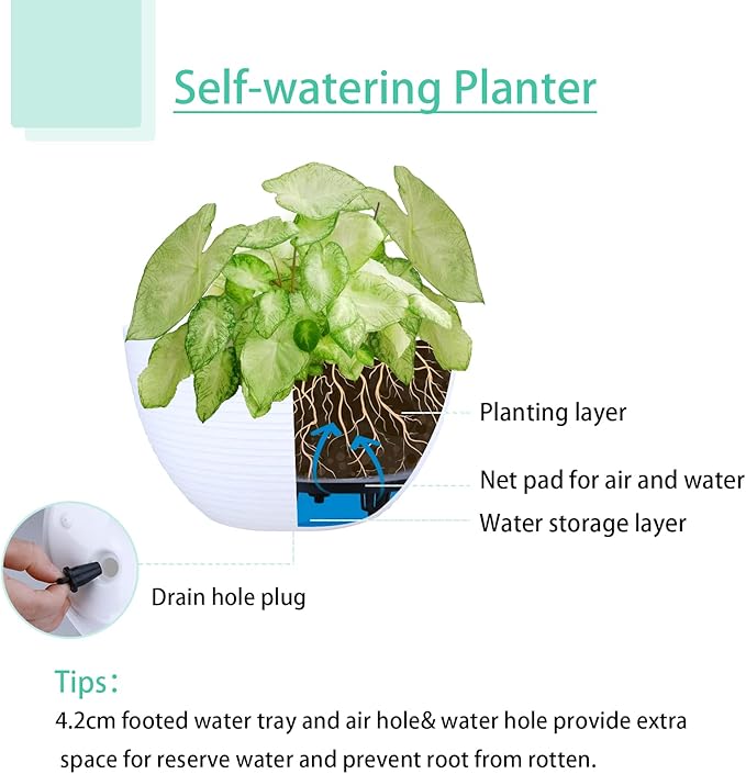 summer flower 2 Pack Self Watering Hanging Planters 9.9 Inch Hanging Baskets Plant Pots for Indoor Outdoor Hanging Plant Holder for Garden Porch Ceiling -White, Plant Not Included