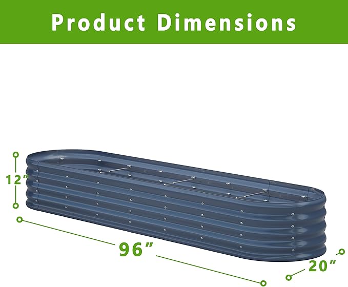 KFN 8x1.8x1FT Galvanized Raised Garden Bed,Raised Garden Bed Kit-Oval Metal Vegetable Box,Large Planter Flower Boxes Outdoor,Planting for Vegetables,Flower,Herb,Grey,0.7mm