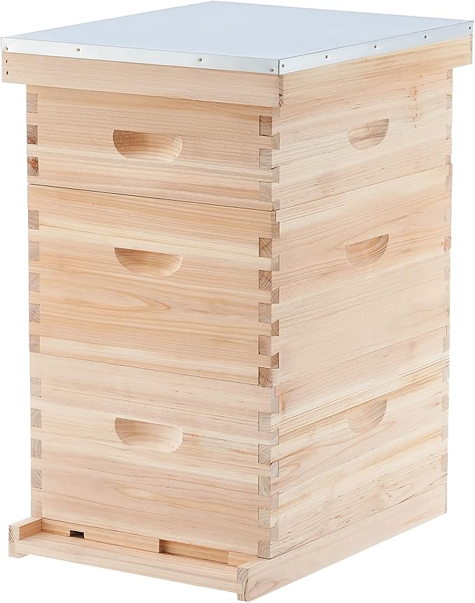 CREWORKS Bee Hive Boxes Starter Kit, 3 Layer Bee House with 10 Medium and 20 Deep Frames & Foundations, Langstroth Beehive for Bee Keeping, Beekeeping Supplies with Plastic Queen Excluder and Nails