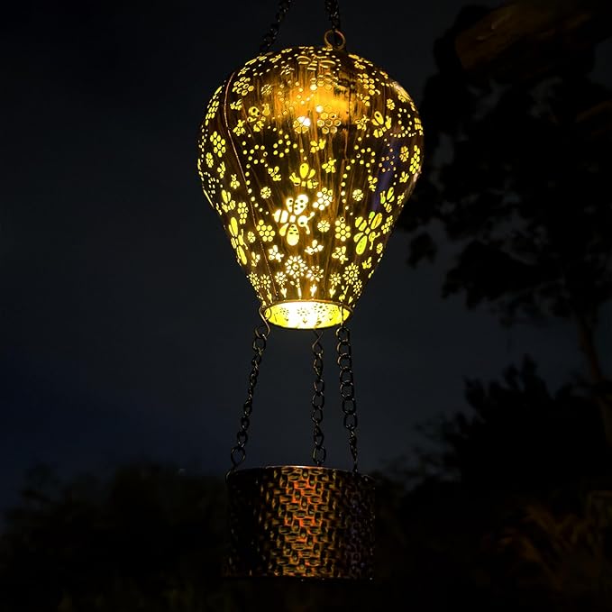 4-Pack Bee Decor Hot Air Balloon Solar Lantern – Outdoor Decorative Hanging Light for Garden Yard Patio Porch Lawn and Pathway – Unique Housewarming, Birthday Gift for Women Mom Grandma