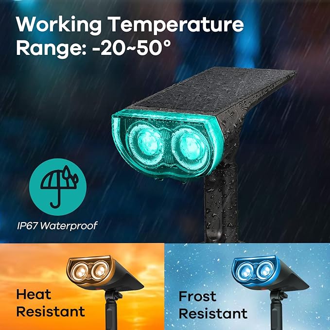 Consciot Solar Color Changing Outdoor Spotlights, 7 Lighting Modes Outside Solar Lights Waterproof IP67, Multicolor Christmas Decorations Landscape Lights for Pathway Patio Fence, Auto On/Off, 6 Pack