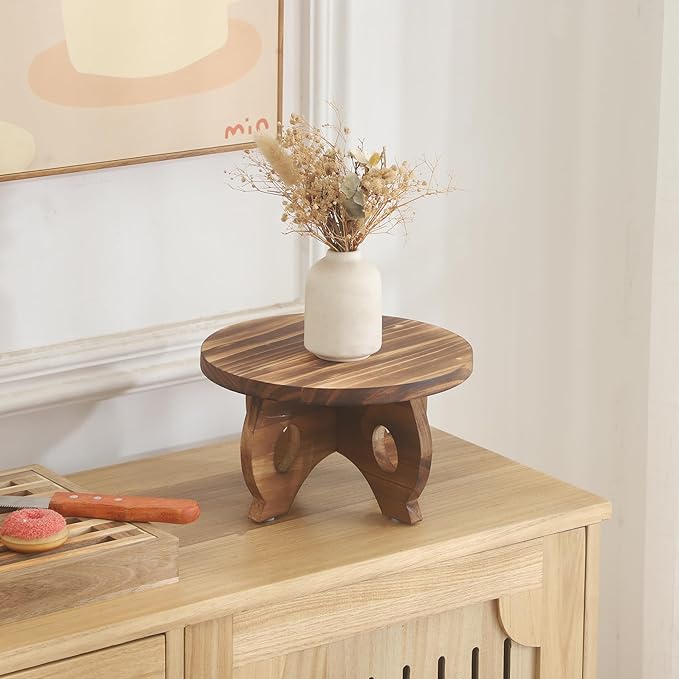 Plant Stand Indoor Wooden Plant Stool Round Stand Risers for Decor Plant Pedestal Stand Farmhouse Rustic Decorative Display Flower Holder Pedestal Board Brown