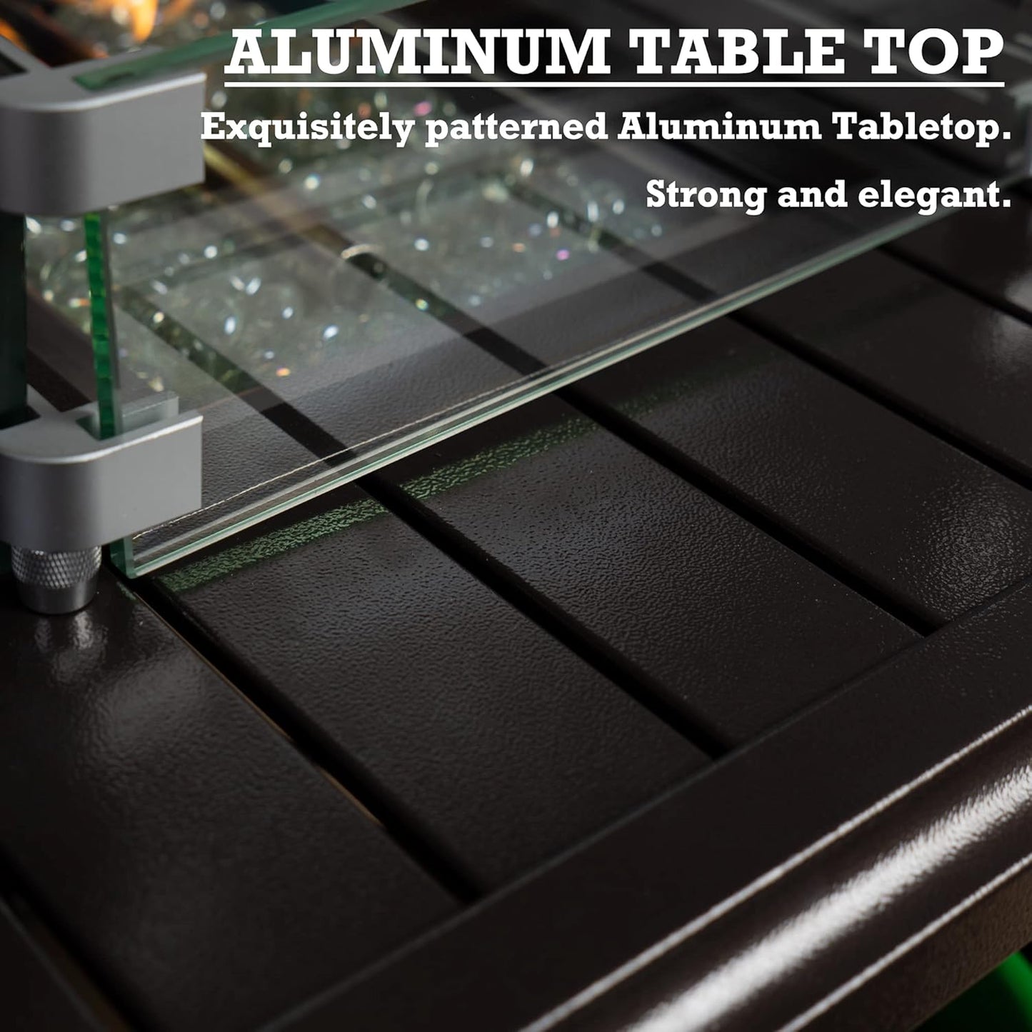 Kozyard Outdoor Patio Propane Gas Fire Pit Table - 50,000 BTU Wicker Design with Aluminum Tabletop, Glass Wind Guard, Clear Glass Rocks Slide Out Tank Holder - Ideal Patio Fire Table (Brown)