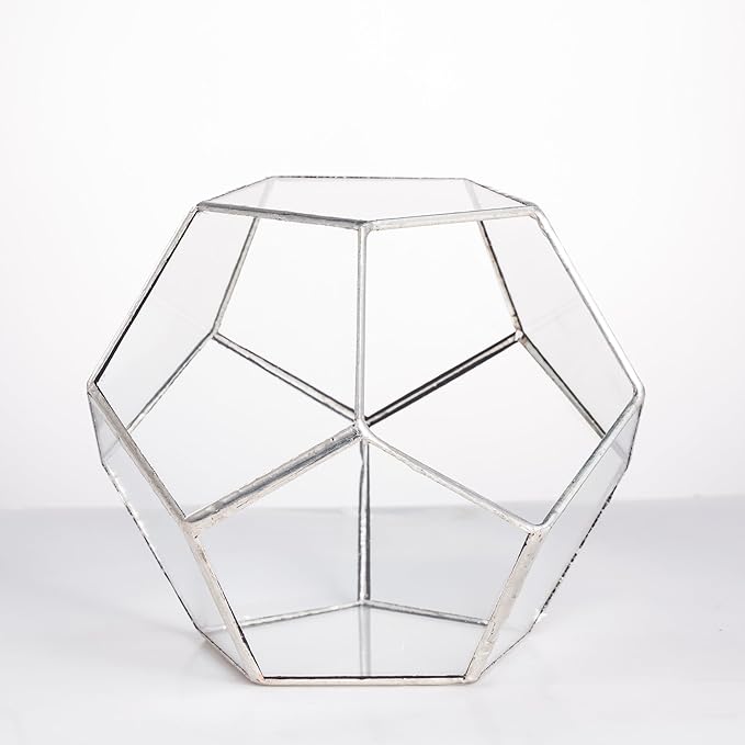 NCYP Small Silver Glass Geometric Terrarium for Succulents Air Plants, 6.89 x 6.89 x 5.9 Inches, Indoor Home Garden Planter Pot, Tabletop Decor Centerpiece, Handmade (Only Terrarium)