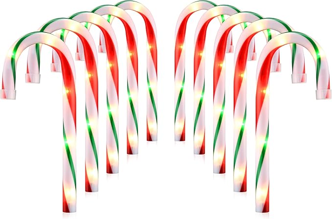 10" Christmas Candy Cane Pathway Lights, Set of 10 Pack Christmas Outdoor Decorations Candy Cane Lights Red & Green