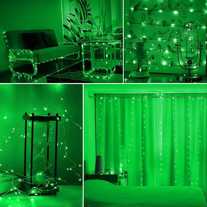 RUICHEN Green Dimmable Fairy Lights Plug in, Super Long 165 Ft 500 LED Twinkle String Lights with Remote, Waterproof Silver Wire Firefly Lights for Christmas Wedding Party Bedroom Patio Garden