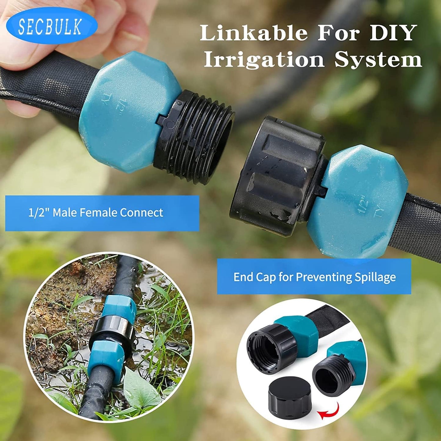 2025 Flat Soaker Hose 50 ft with Stakes for Garden, 50ft Linkable Drip Hose Diy Garden Irrigation System Saving 80% Water, Dual-layer Leak-free Design Water Hose with Holes