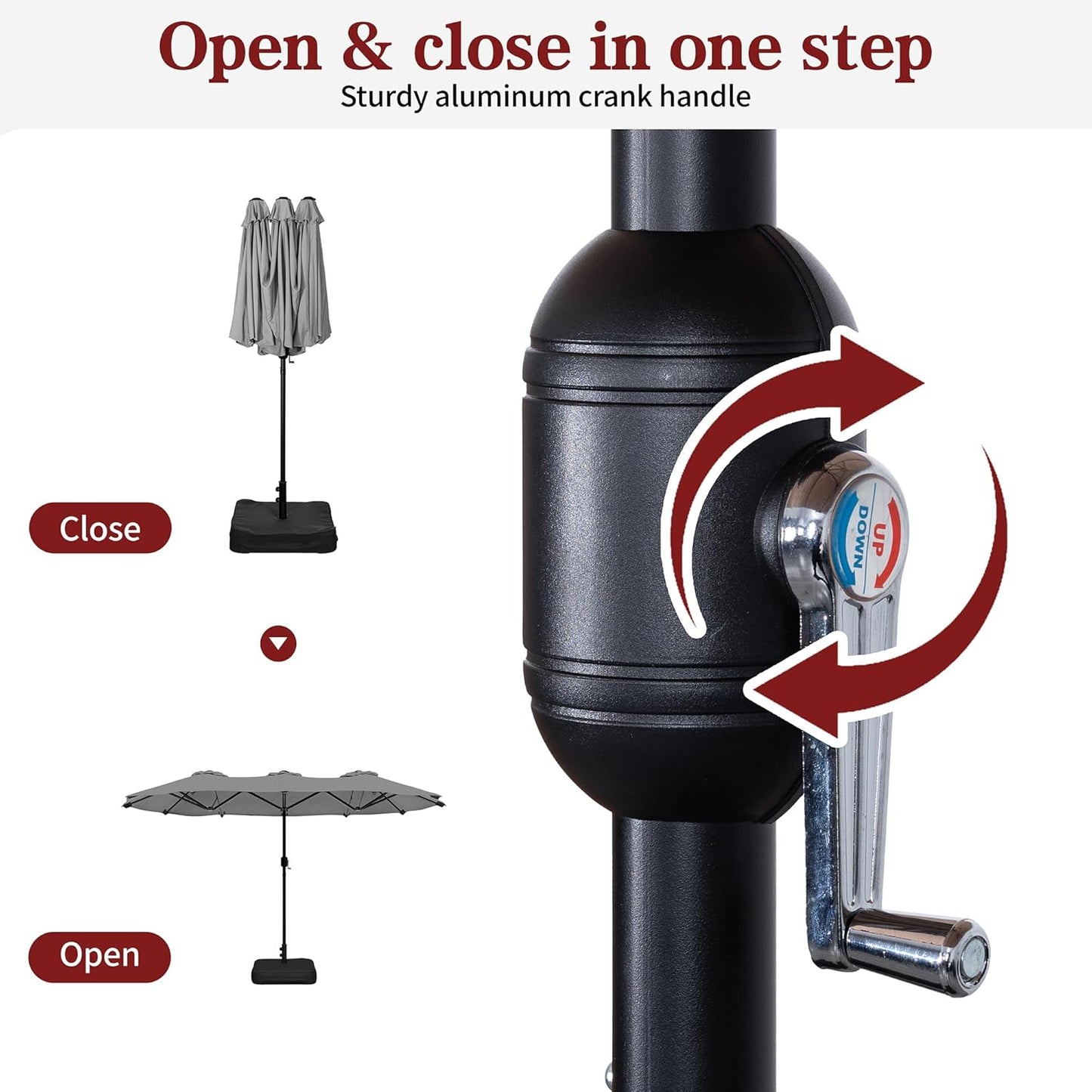 Vongrasig 15FT Large Patio Umbrella with Base Included, Outdoor Double sided Umbrellas with Crank Handle, Rectangle Table Umbrella for Pool Lawn Garden Market